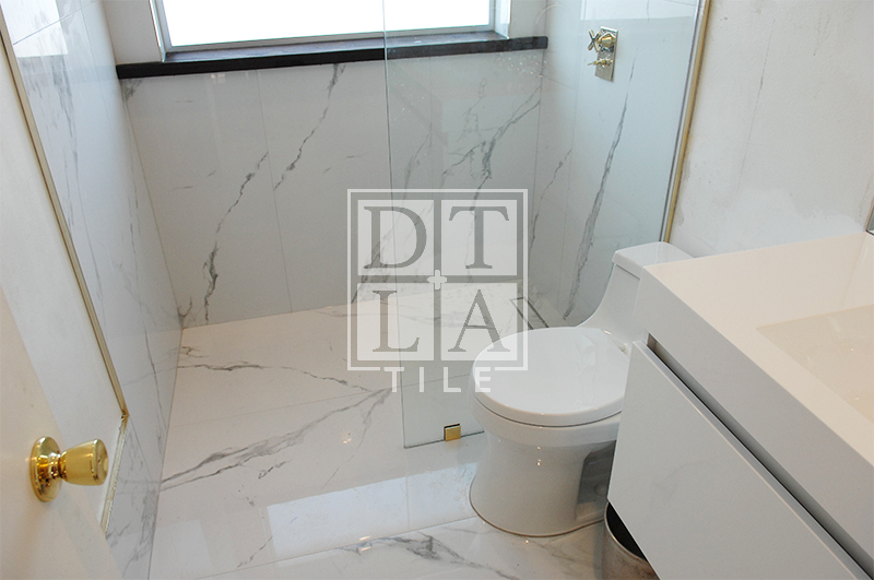 Large format tile curbless shower in Mt Washington