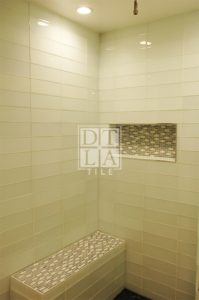 Malibu shower bench & soap niche glass tile