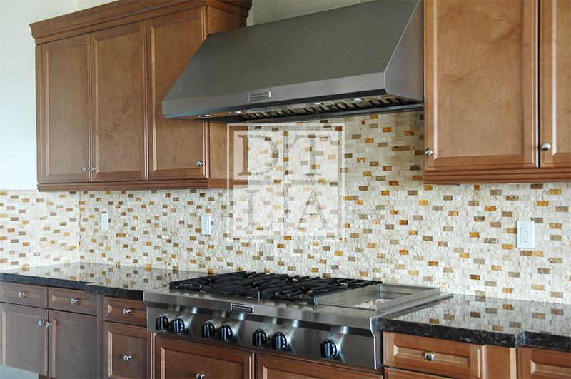 Mix brick travertine mosaic installation in Brea kitchen backsplash