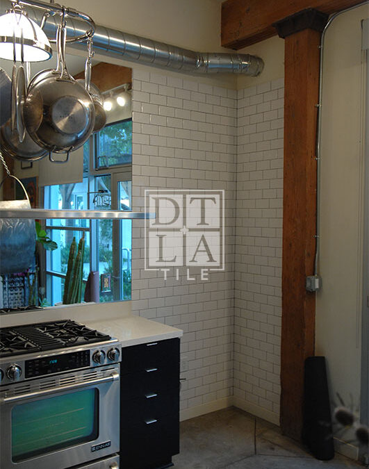 Backsplash tile installation in Downtown Los Angeles Arts District kitchen