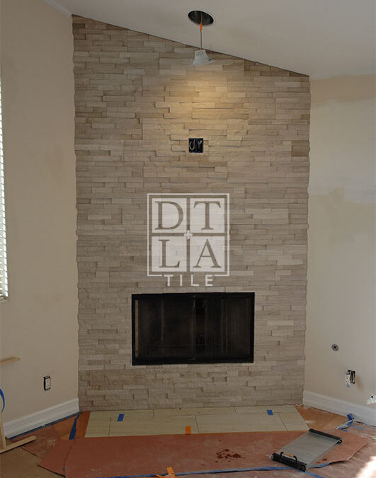 Installation in Redondo Beach of stacked stone fireplace