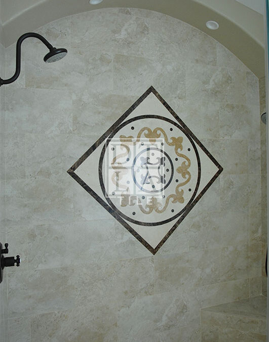 Manhattan Beach bathroom remodel using porcelain tile with a medallion