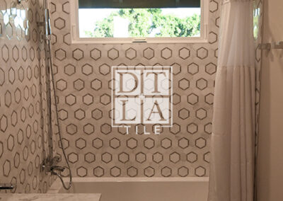 Talia Gray Hexagon Marble Polished Mosaic Tile on tub walls 91010